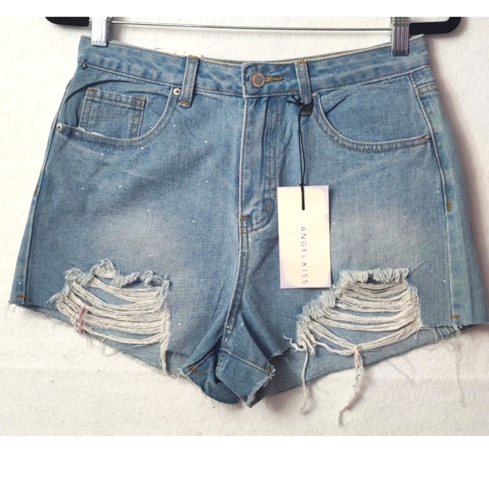 ANGEL KISS Women's Distressed Denim Shorts Size 29 Blue Jeans